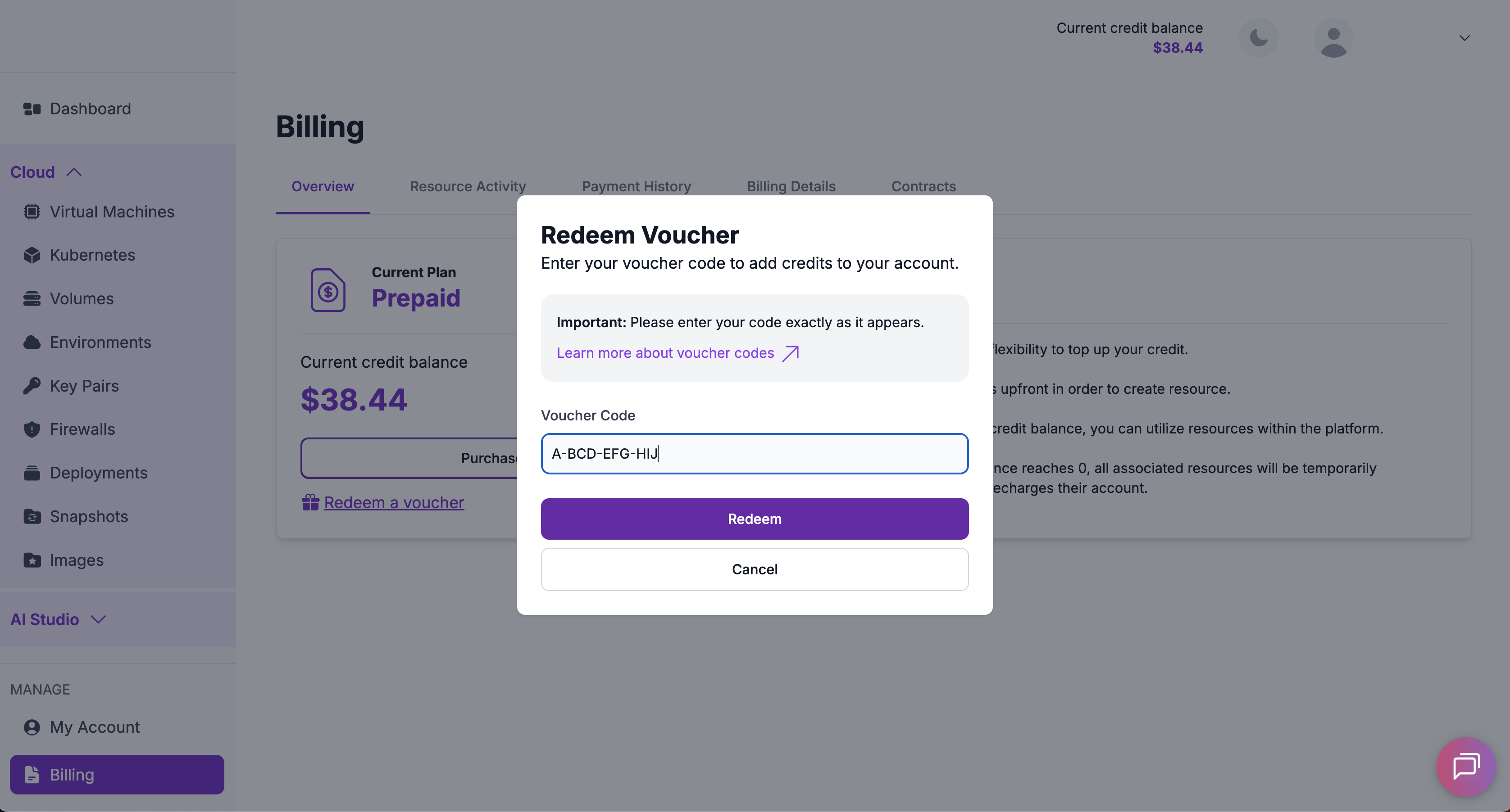 Voucher Redeem Modal