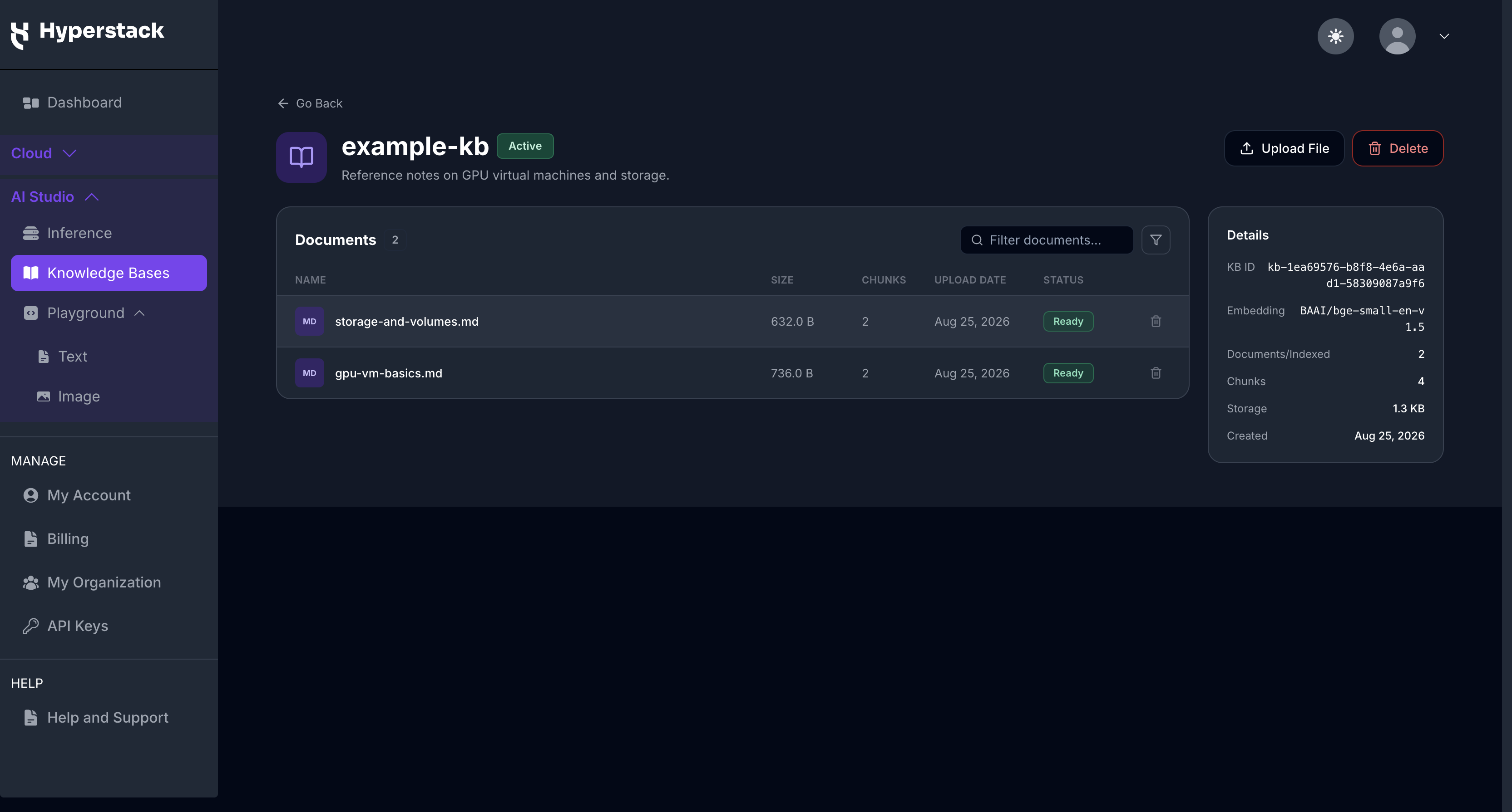 Knowledge Bases - Detail page