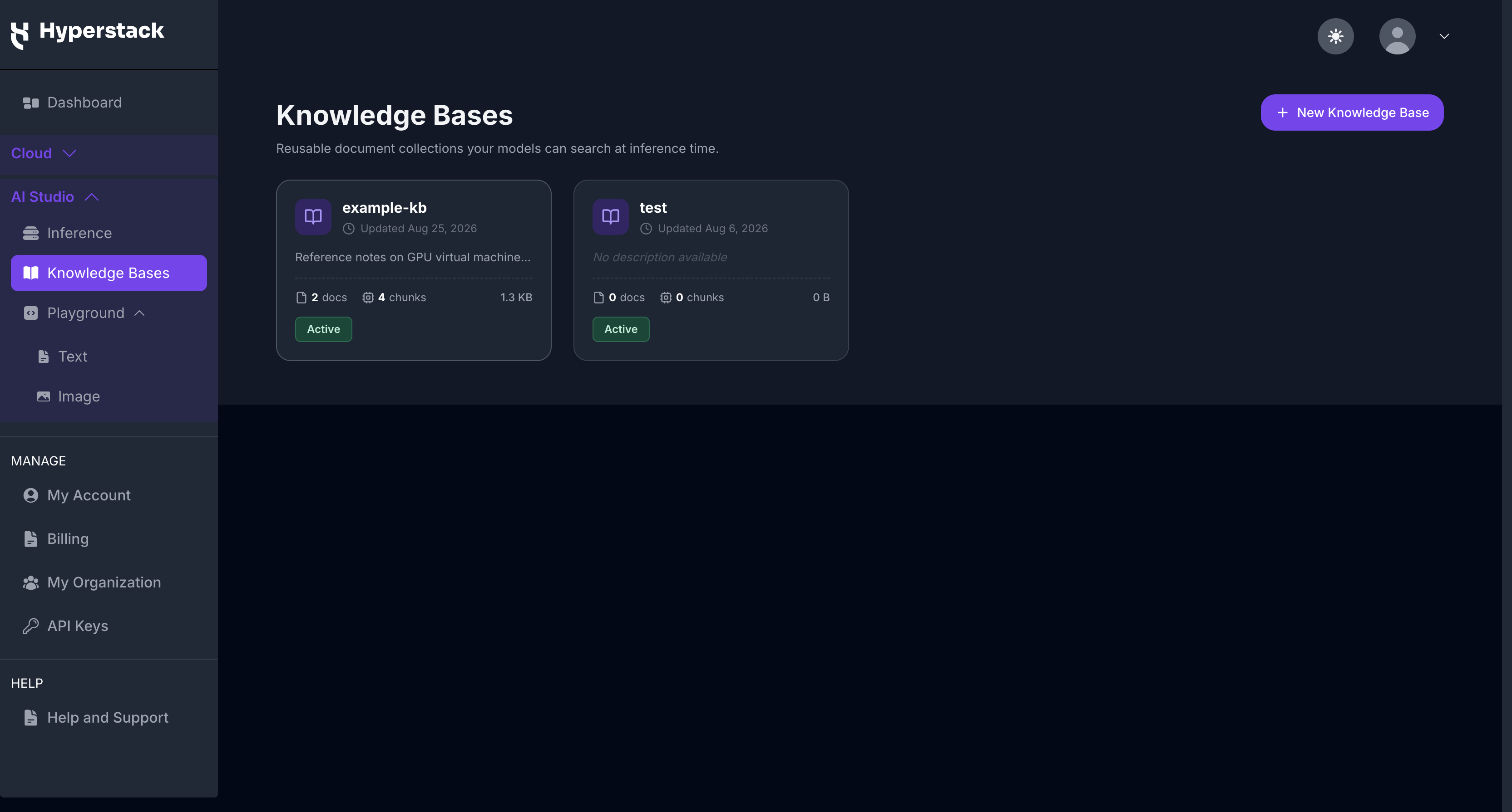 Knowledge Bases - List page
