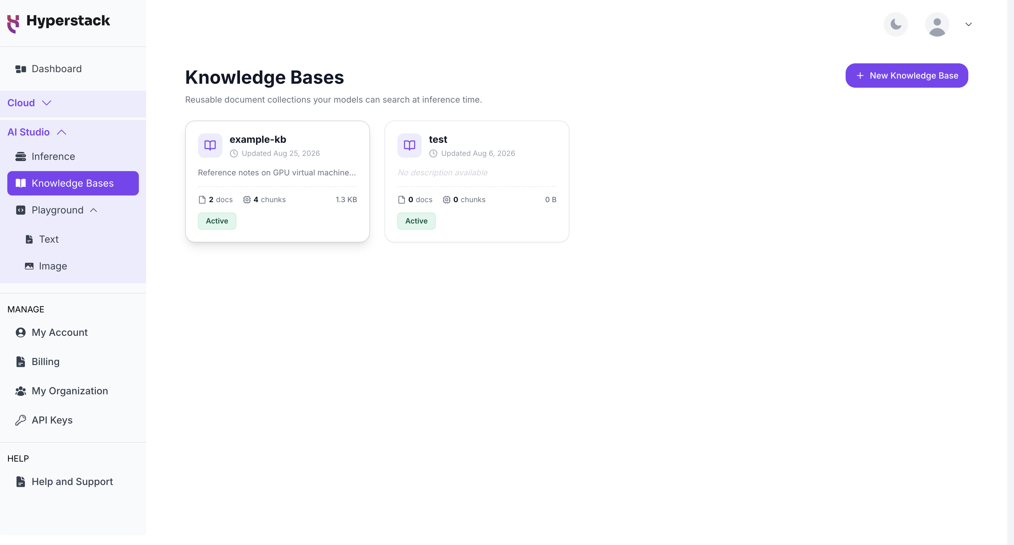 Knowledge Bases - List page