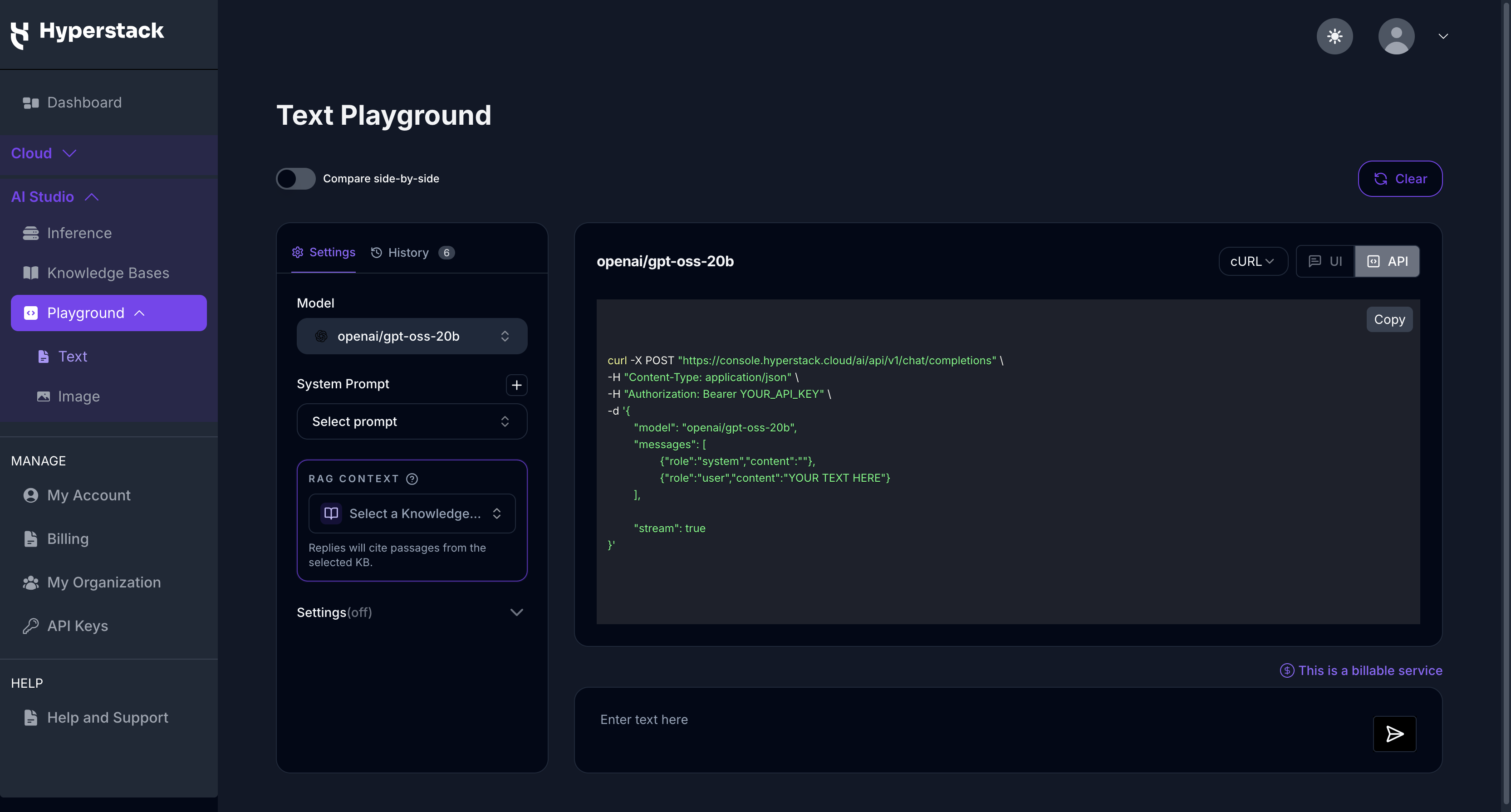 Text Playground - API Mode