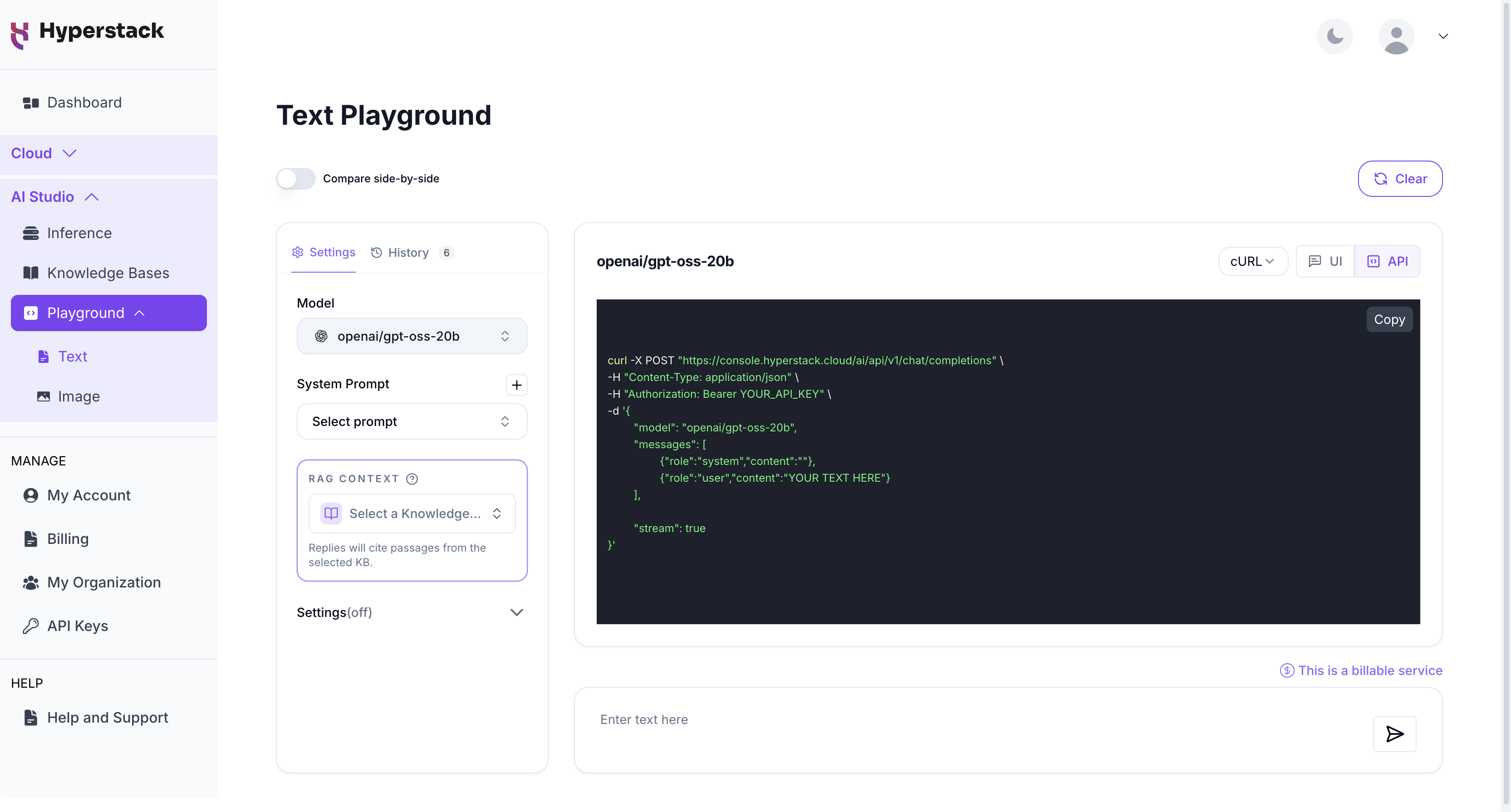 Text Playground - API Mode