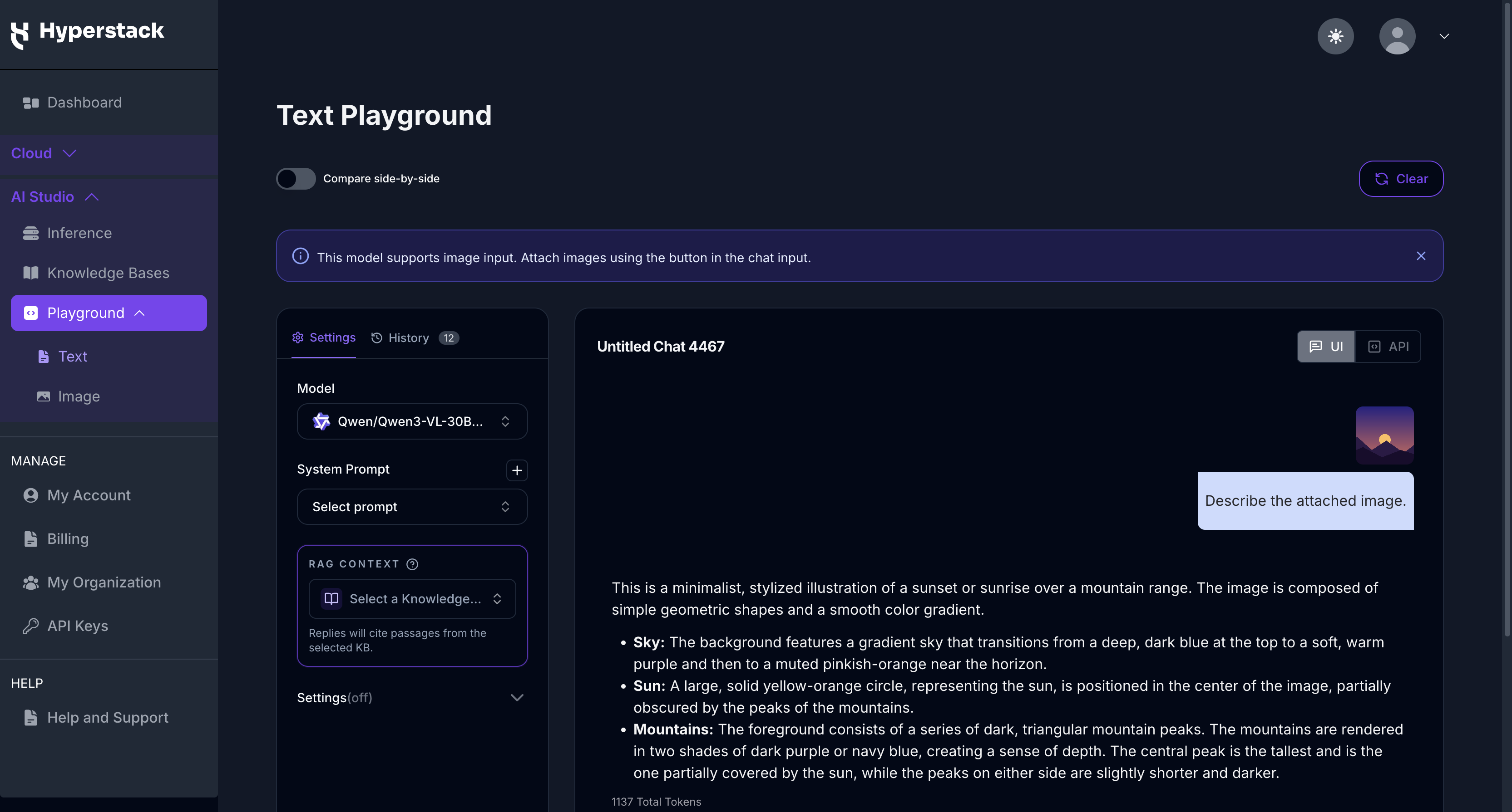 Text Playground - Image input and response