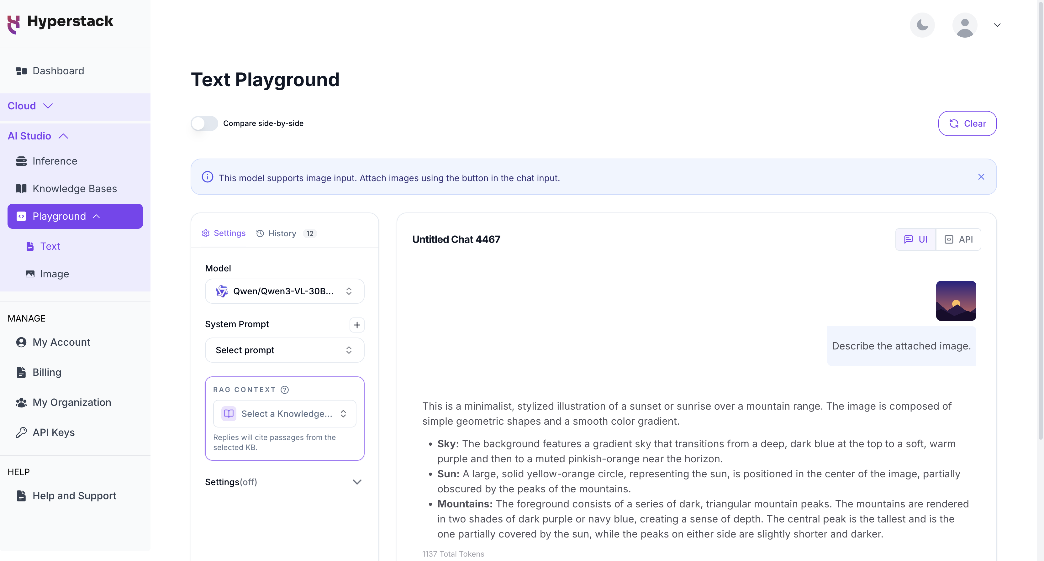 Text Playground - Image input and response